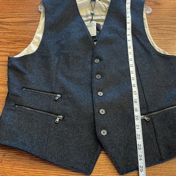 John Varvatos luxury cashmere wool suit VEST buttoned 3 zip pockets concrete 44R - Picture 12 of 14